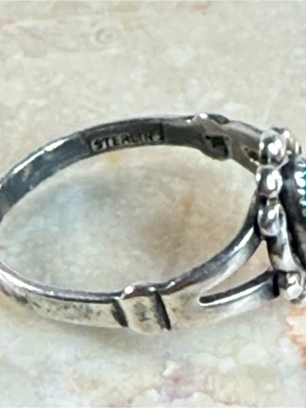 Navajo Indian Sterling Silver Turquoise Oval Ring, Size 6